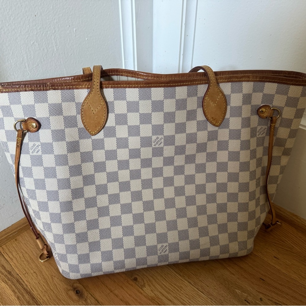 Louis Vuitton Gray and Tan Checkered Tote